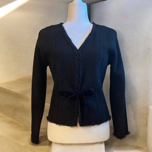 NEW ANTHRO x Kenji Wool Tulle Eyelet Velvet Tie Belted Tailored Jacket Black… - Picture 6 of 16